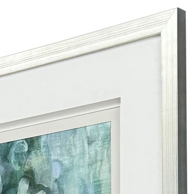 Turquoise Blue Abstract Canvas with Silver Leaf Frame
