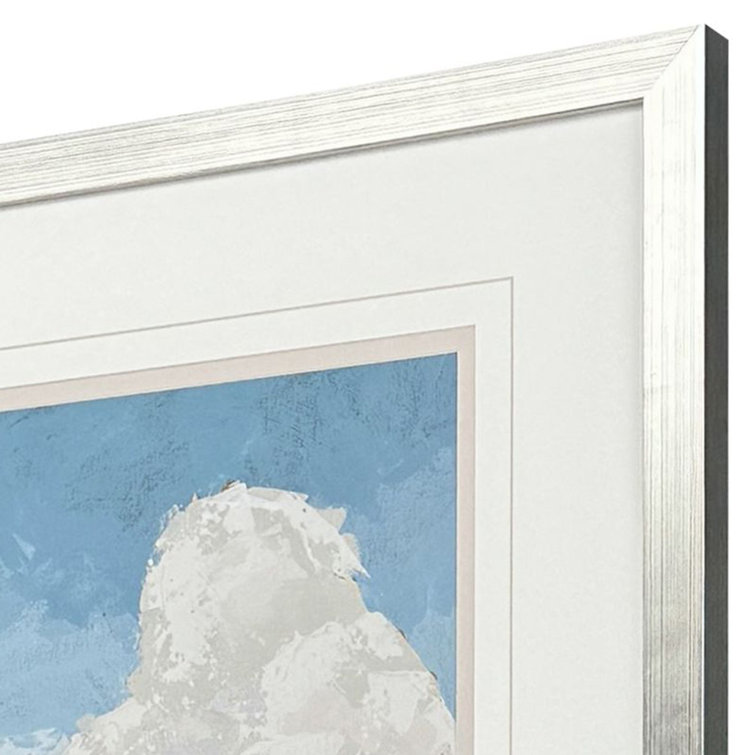 Silver Framed Cloudy Beach Landscape Art with White Mat
