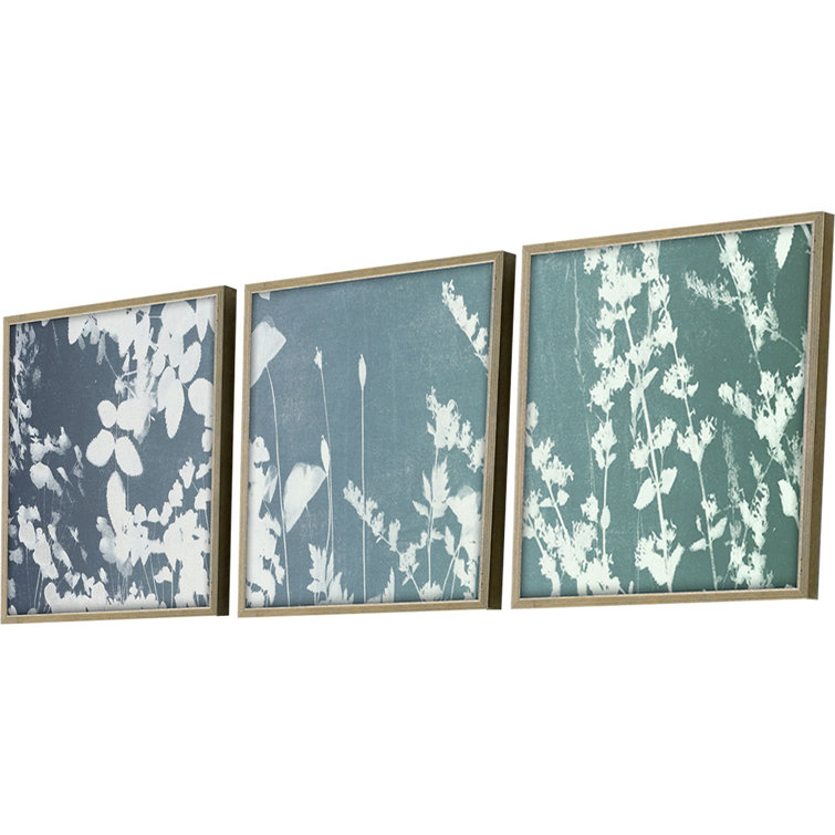Transitional White Floral Canvas Art Set with Champagne Gold Frame