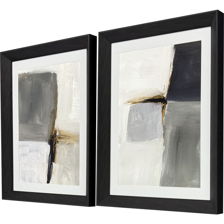 Segmented Neutrality Abstract Canvas Art in Dark Wood Frame