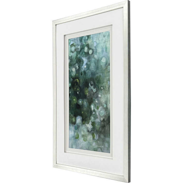 Turquoise Blue Abstract Canvas with Silver Leaf Frame
