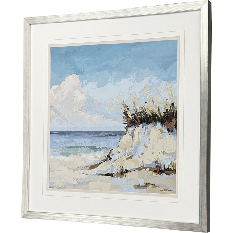 Silver Framed Coastal Landscape Art with White Mat