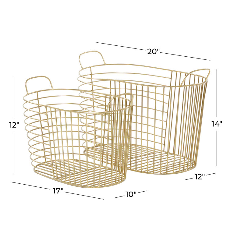 Gold Metal Oval Storage Baskets with Handles - Set of 2