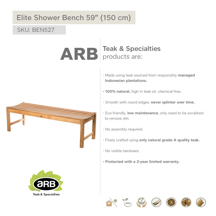 Elite 59" Natural Teak Outdoor Shower Bench