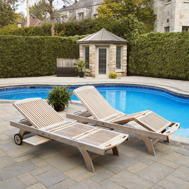 Adjustable Teak Armless Outdoor Chaise Lounger