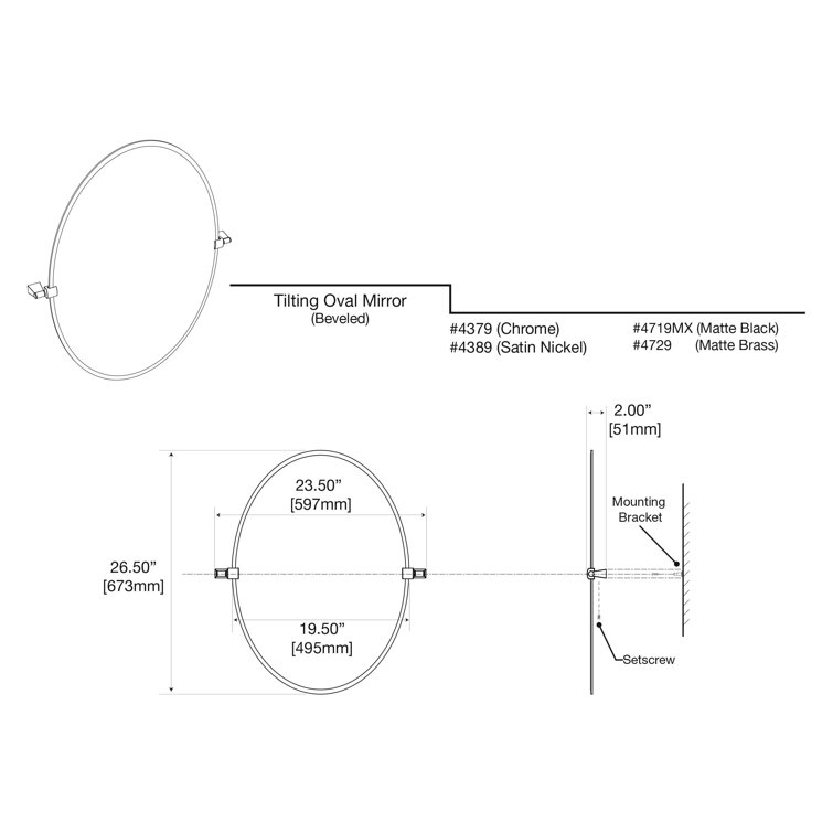 Frameless Oval Bathroom Vanity Mirror with Satin Nickel Finish