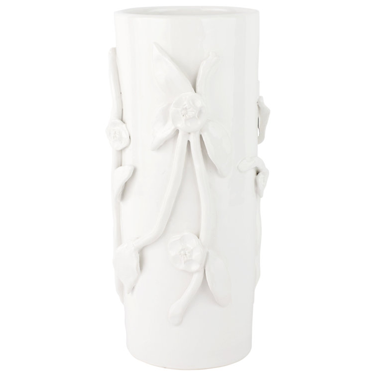 Handcrafted White Ceramic Tall Cylinder Cachepot