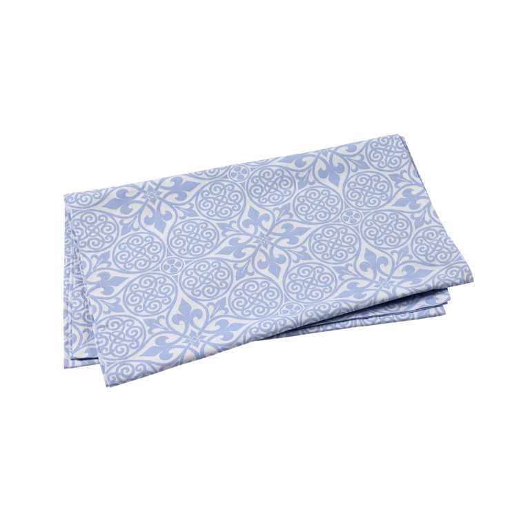 Blue Cotton Damask Pattern Table Runner