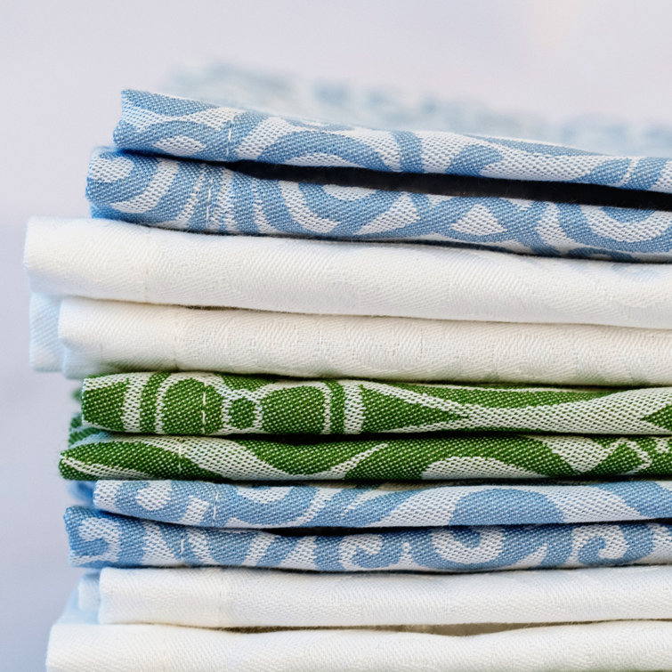 Blue Cotton Damask Pattern Table Runner