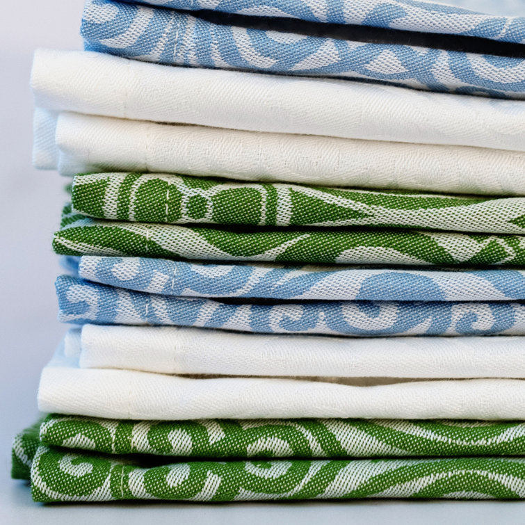 Blue Cotton Damask Pattern Table Runner