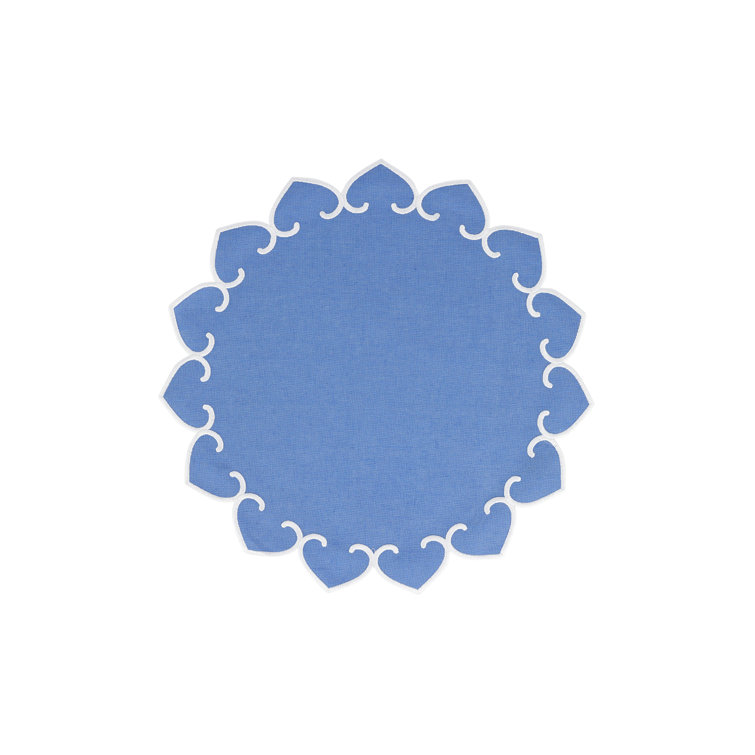 Cornflower Blue Linen Round Placemats with White Stitching - Set of 4
