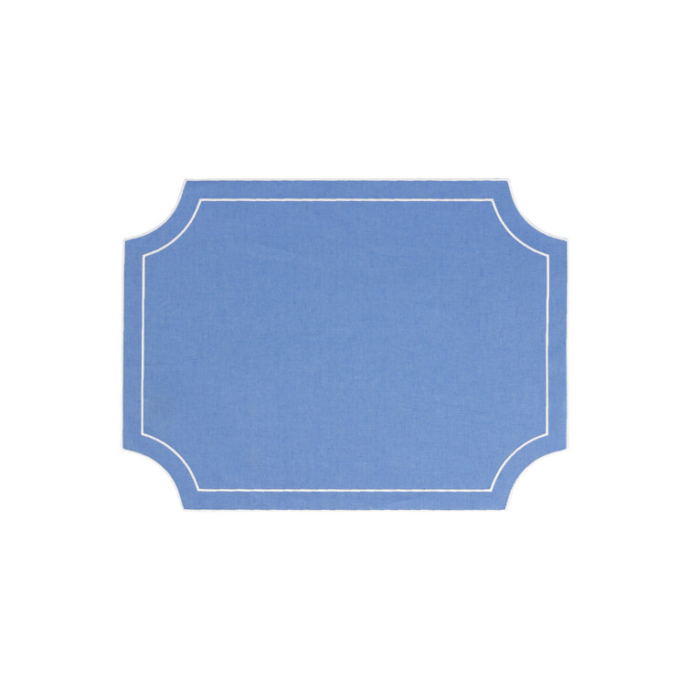 Cornflower Blue Linen Rectangular Placemats with White Stitching - Set of 4