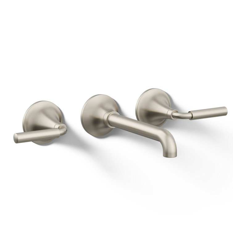 Brushed Nickel Wall-Mount Bathroom Sink Faucet with Lever Handles
