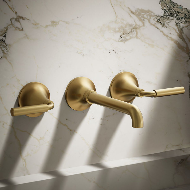 Elegant Vibrant Brushed Moderne Brass Wall-Mount Bathroom Sink Faucet