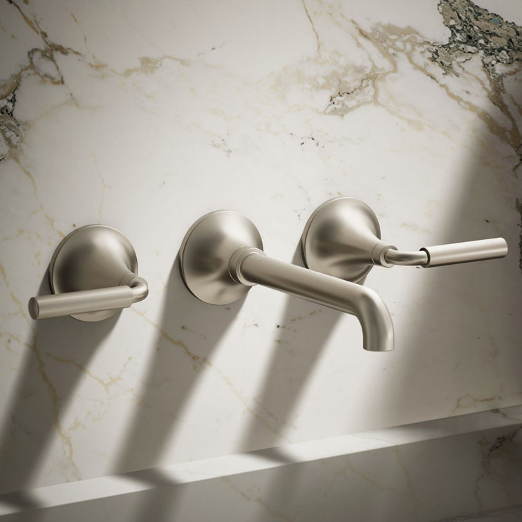 Brushed Nickel Wall-Mount Bathroom Sink Faucet with Lever Handles
