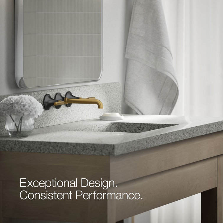 Matte Black and Moderne Brass Wall-Mount Bathroom Faucet Set