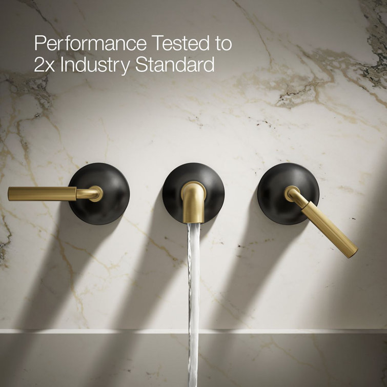 Matte Black and Moderne Brass Wall-Mount Bathroom Faucet Set