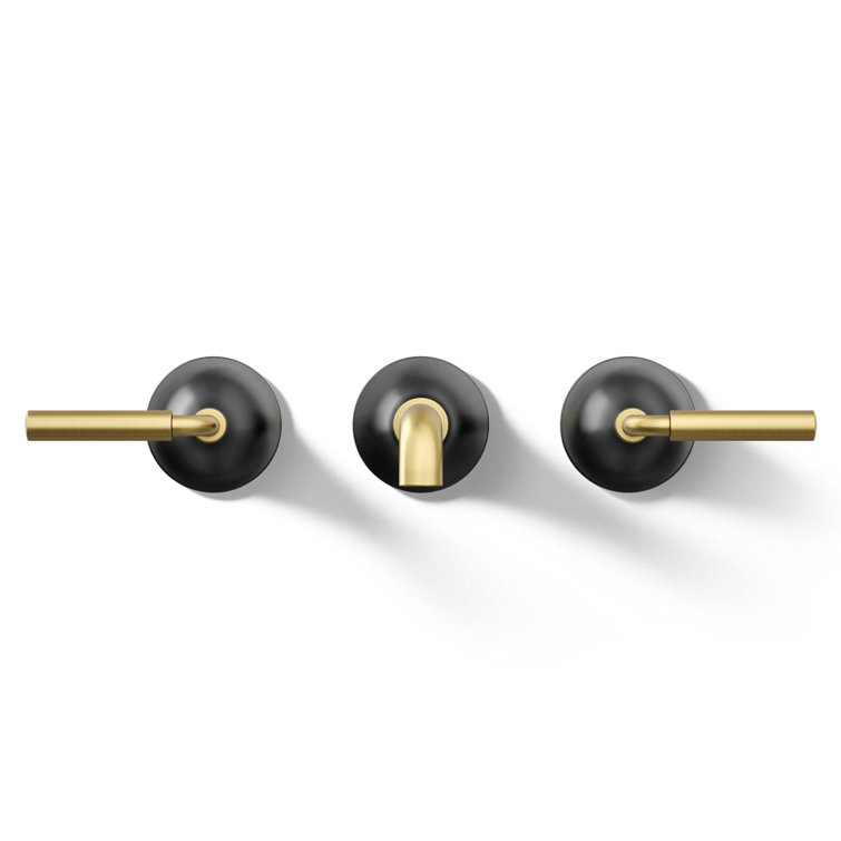 Matte Black and Moderne Brass Wall-Mount Bathroom Faucet Set