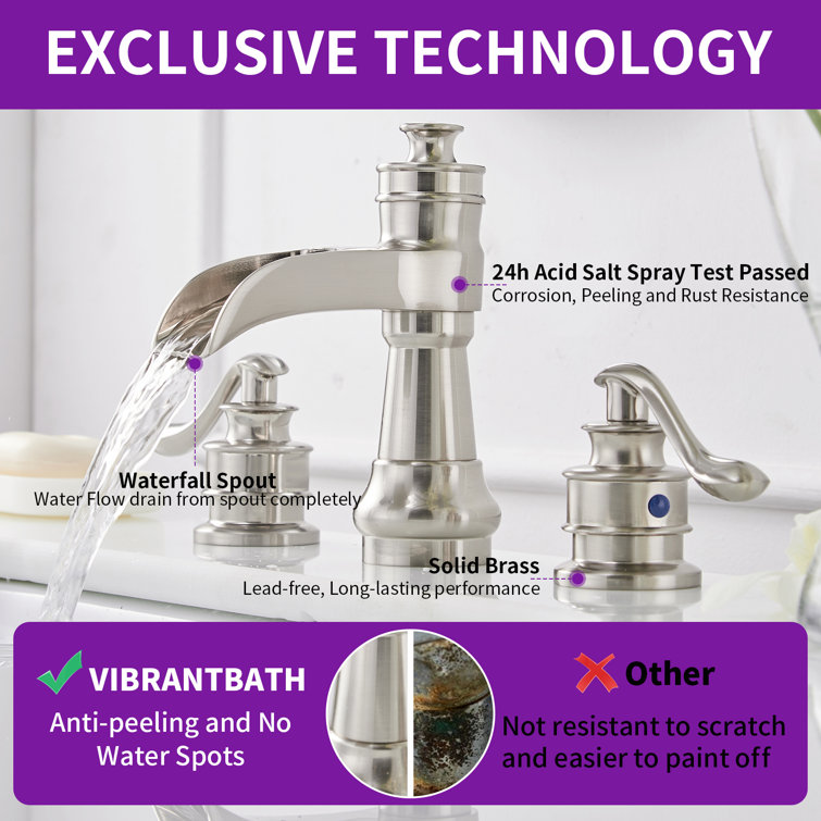 Brushed Nickel Widespread Waterfall Bathroom Faucet with Lever Handles