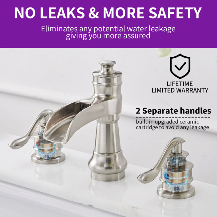 Brushed Nickel Widespread Waterfall Bathroom Faucet with Lever Handles