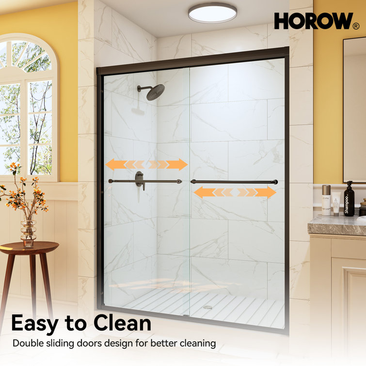 Matte Black Frameless Double Sliding Shower Door with Clear Glass
