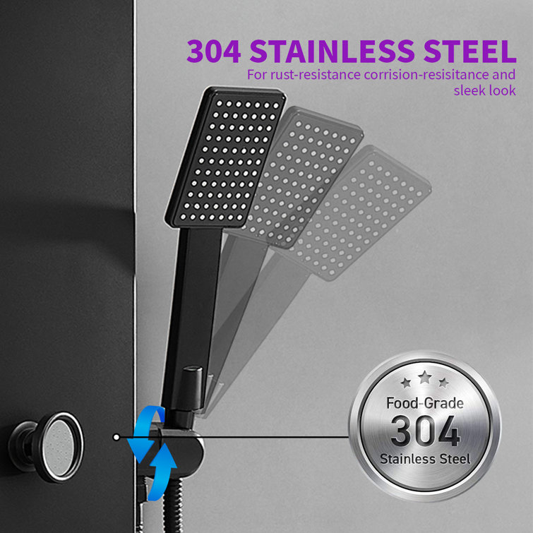Matte Black 52'' Shower Panel with Rainfall Shower Head and Body Jets
