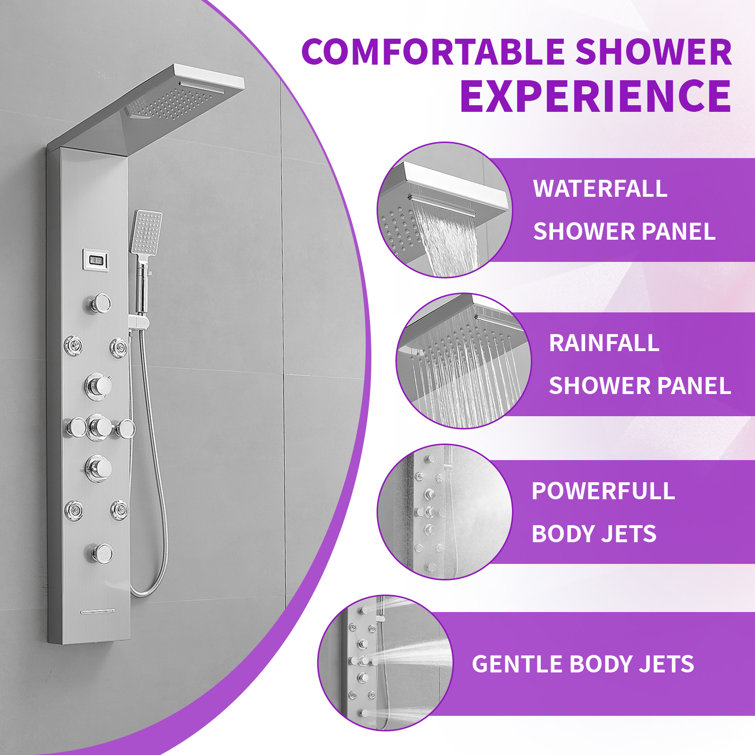 Nickel Chrome 8-Jet Rainfall Shower Panel System with Handheld Wand