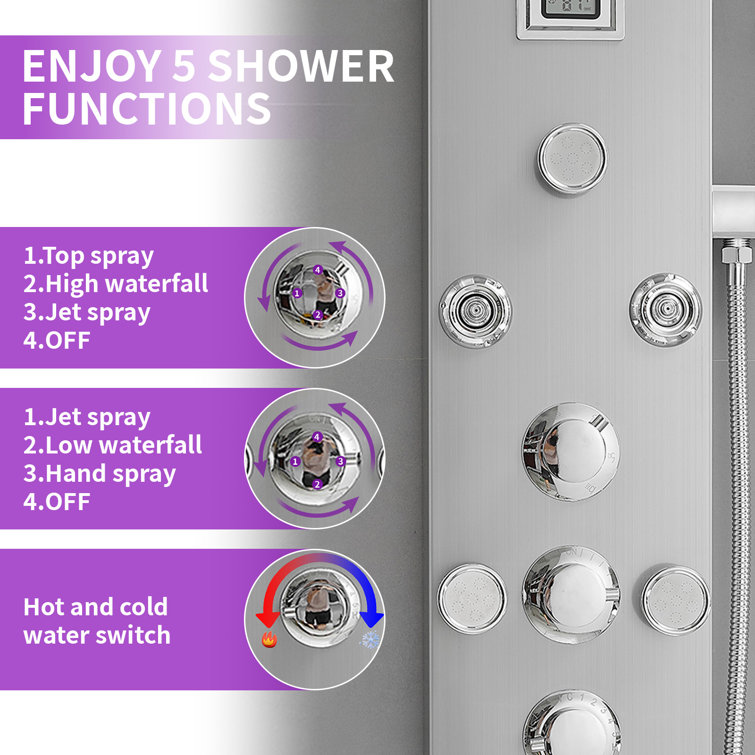 Nickel Chrome 8-Jet Rainfall Shower Panel System with Handheld Wand