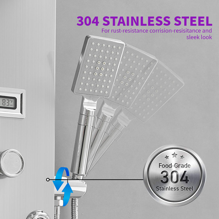 Nickel Chrome 8-Jet Rainfall Shower Panel System with Handheld Wand
