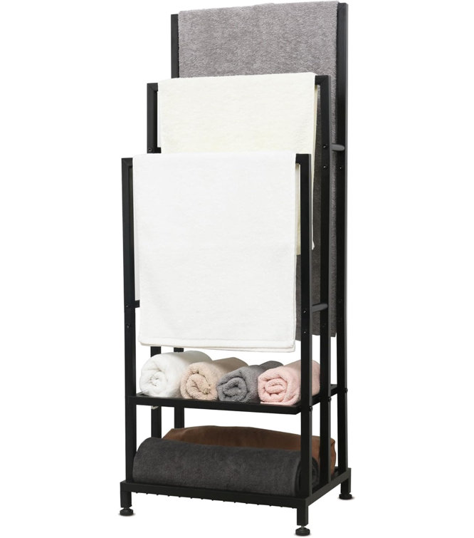 Black 41" H Free Standing Steel Towel Rack with Shelves