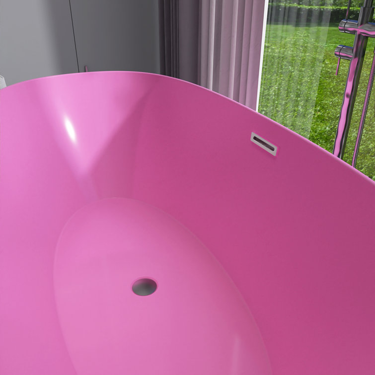 Glossy Pink Acrylic Freestanding Soaking Bathtub, 59 x 30 Inches