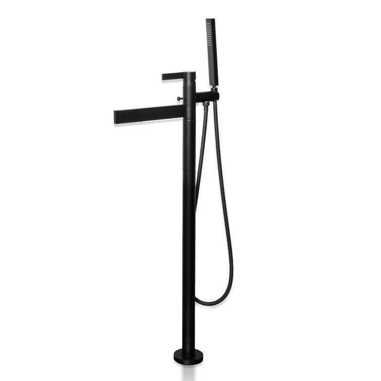 Black Modern Floor Tub Filler with Diverter and Hand Shower