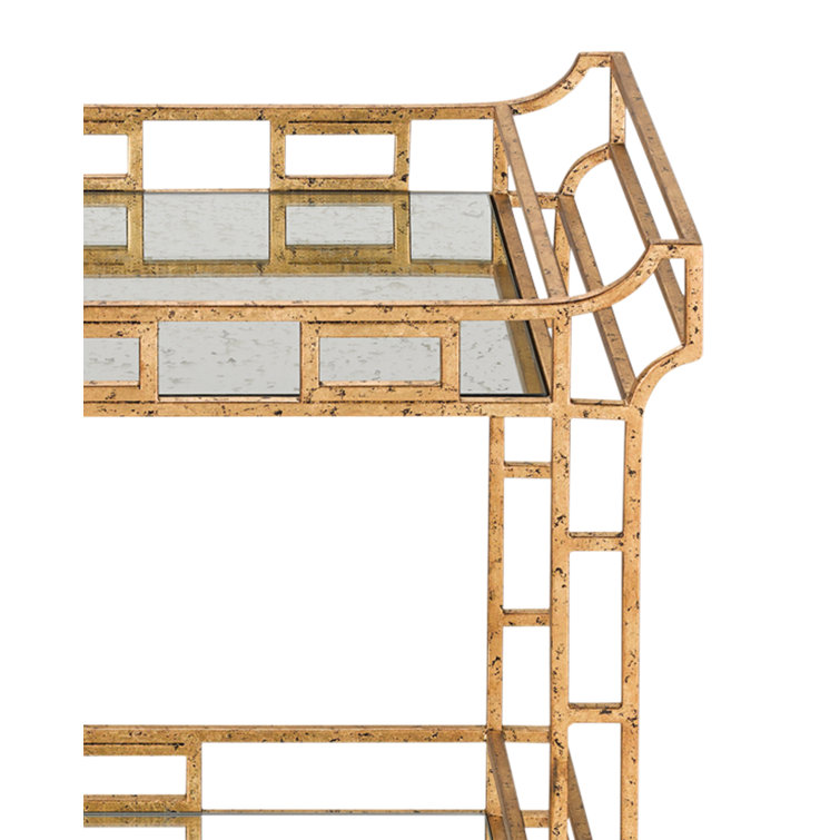 Seneca Gold Leaf Wrought Iron Bar Cart with Mirrored Shelves