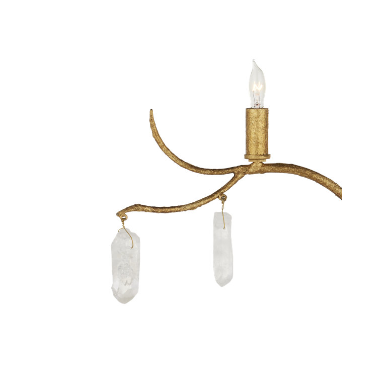 Tall Gold Sculptural Sconce with Quartz Crystals