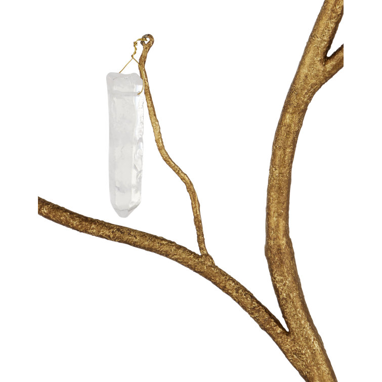 Tall Gold Sculptural Sconce with Quartz Crystals