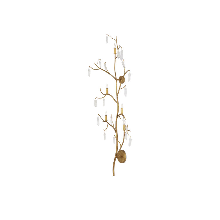 Tall Gold Sculptural Sconce with Quartz Crystals