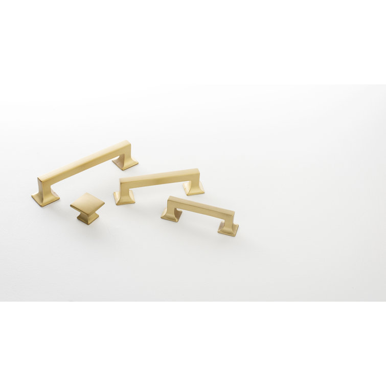 Brushed Golden Brass Square Cabinet Knob with Mounting Hardware