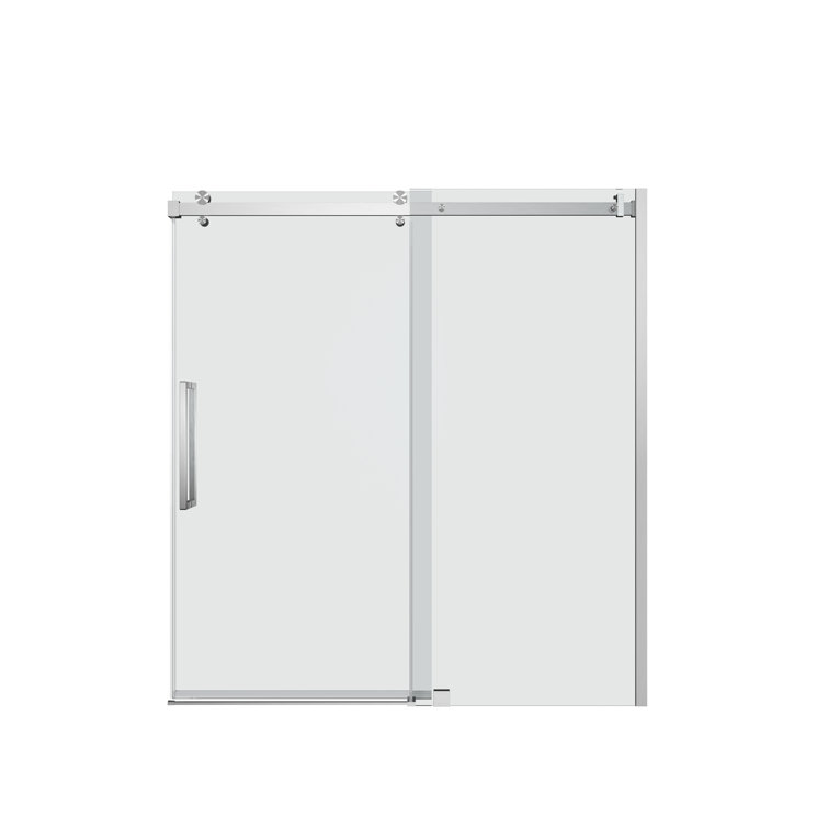 Brushed Nickel Frameless Sliding Shower Door with Clear Glass
