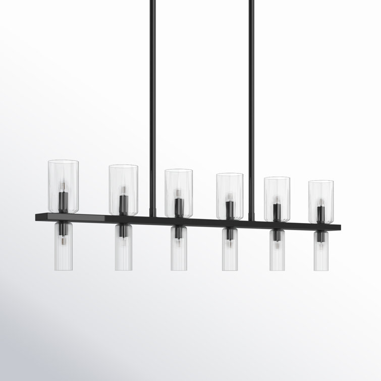 Soft Black 12-Light Linear Kitchen Island Pendant with Clear Glass Shades
