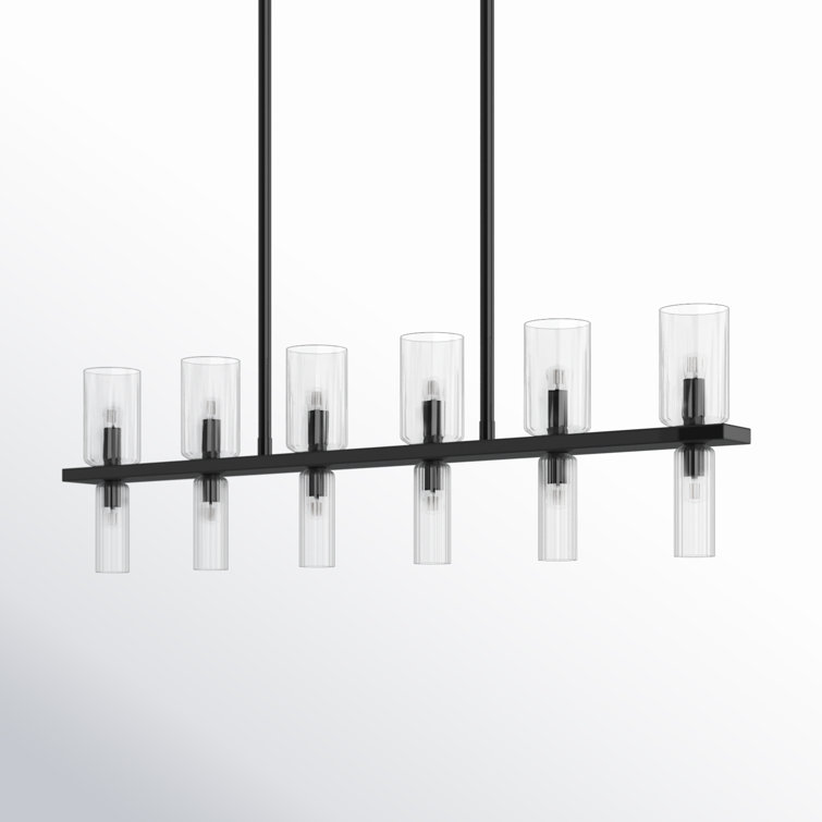 Soft Black 12-Light Linear Kitchen Island Pendant with Clear Glass Shades