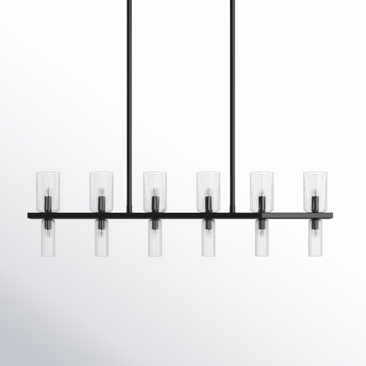 Soft Black 12-Light Linear Kitchen Island Pendant with Clear Glass Shades
