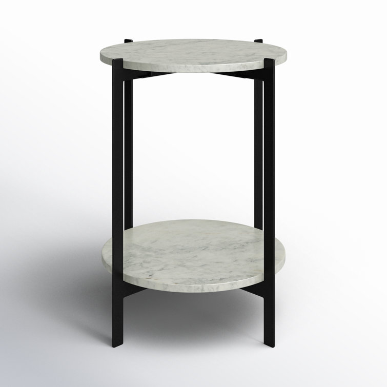 Blanche Round White Marble and Black Metal End Table