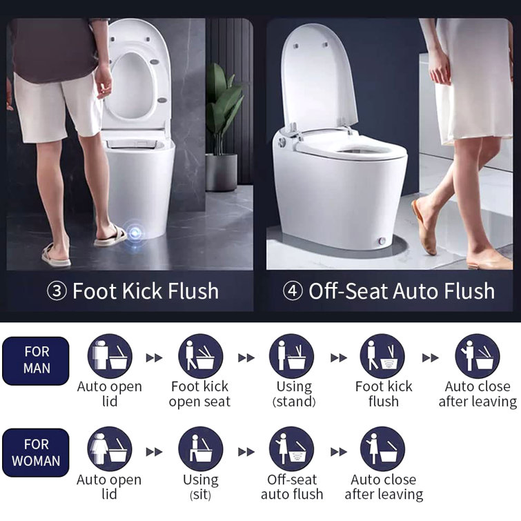 Elongated White Smart Toilet with Auto Flush and Heated Seat
