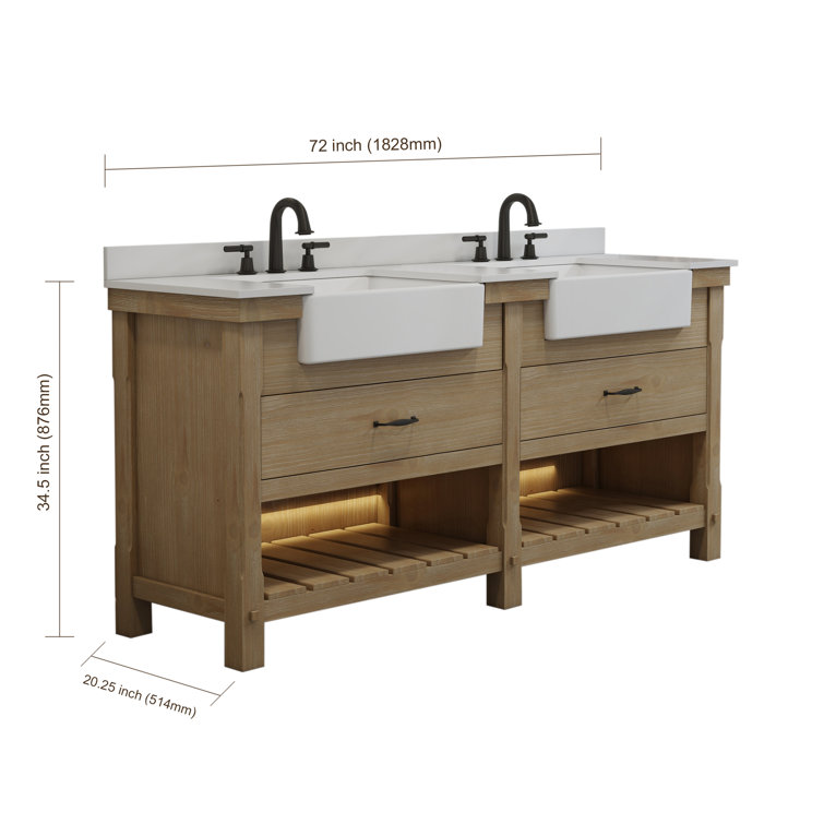 Farmhouse Light Brown Engineered Wood Double Bathroom Vanity with Marble Sink