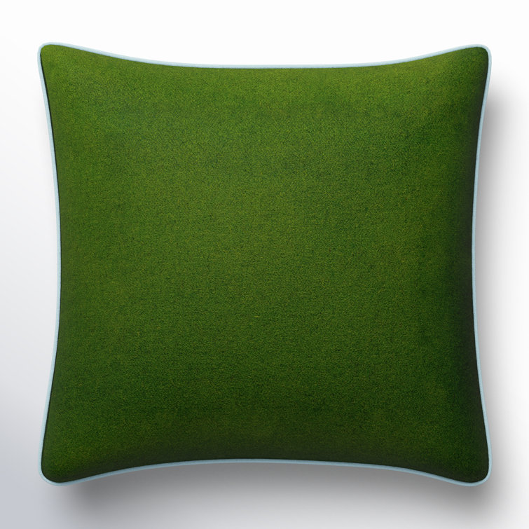 Grass Green and Denim Wool Square Throw Pillow