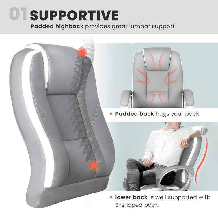 Gray High Back Ergonomic Leather Executive Office Chair