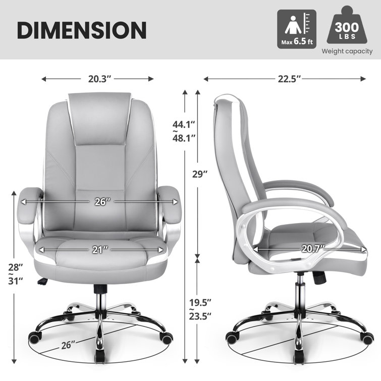 Gray High Back Ergonomic Leather Executive Office Chair
