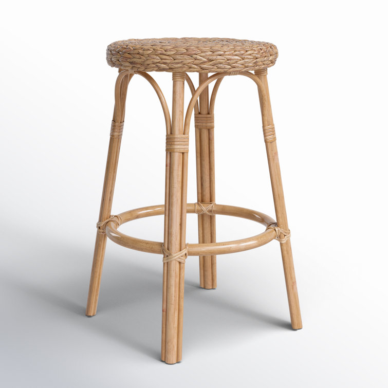 Natural Light Brown Wicker Rattan Backless Counter Stool