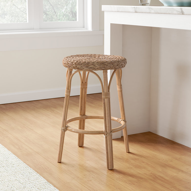 Natural Light Brown Wicker Rattan Backless Counter Stool