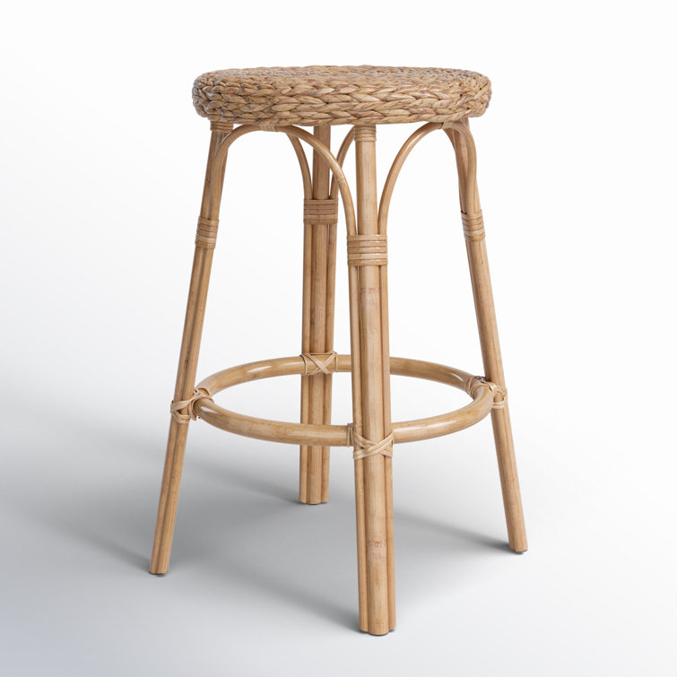 Natural Light Brown Wicker Rattan Backless Counter Stool
